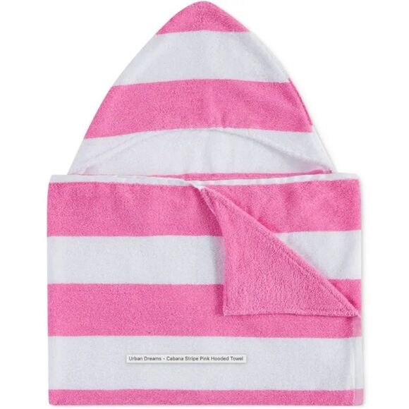 URBAN DREAMS Cabana Stripe Hooded Towel, White/Pink - Picture 2 of 4